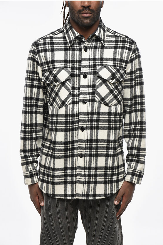 Woolrich Plaid Motif Cashmere Shirt With Double Breast Pocket In Multi