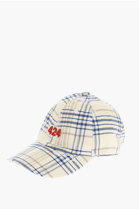 424 Plaid Motif Hat With Embossed Logo In Neutral
