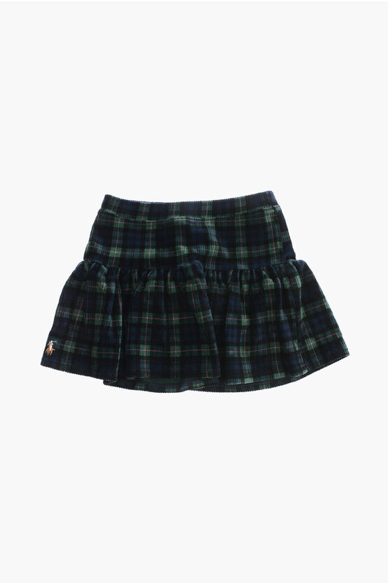 Polo Ralph Lauren Plaid Motif Velvet Flared Skirt In Green