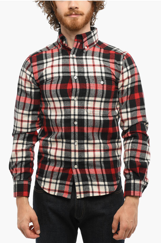 Woolrich Plaid Motif Wool Shirt With Button-down Collar In Red