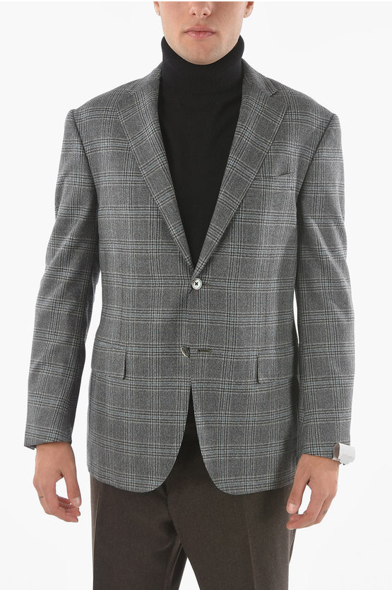 Corneliani Plaid Wool Leader Soft Side Vents 2-button Blazer In Gray