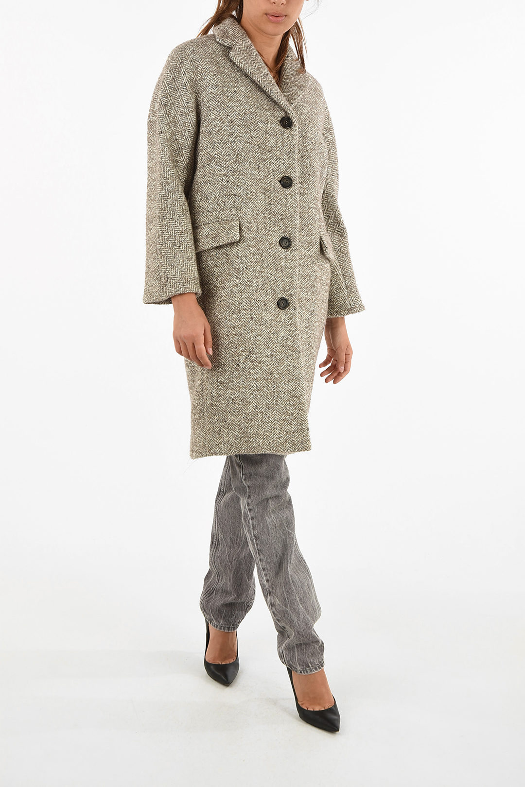 Aspesi plain herringbone chesterfield coat women - Glamood Outlet