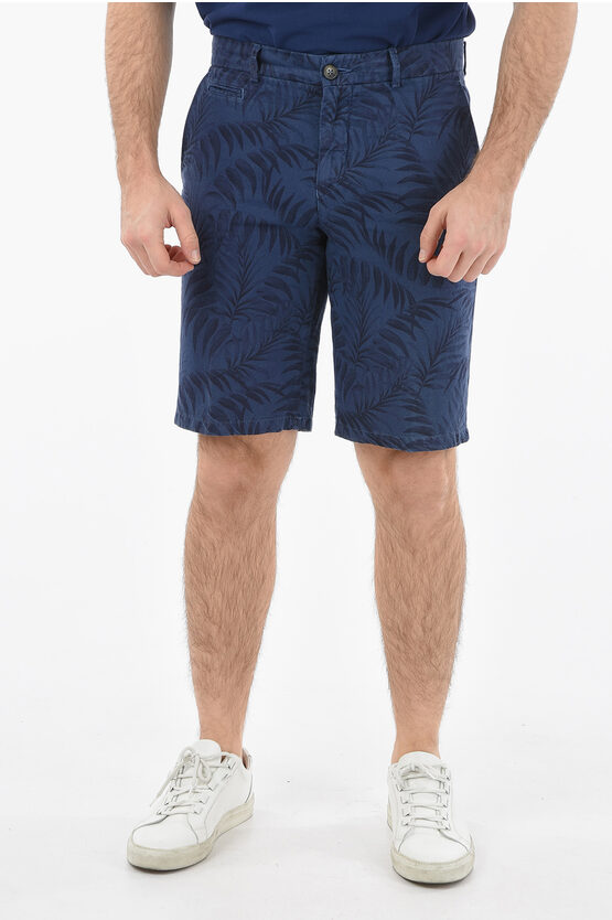 Altea Plant Patterned Flax And Cotton Milano Shorts In Blue