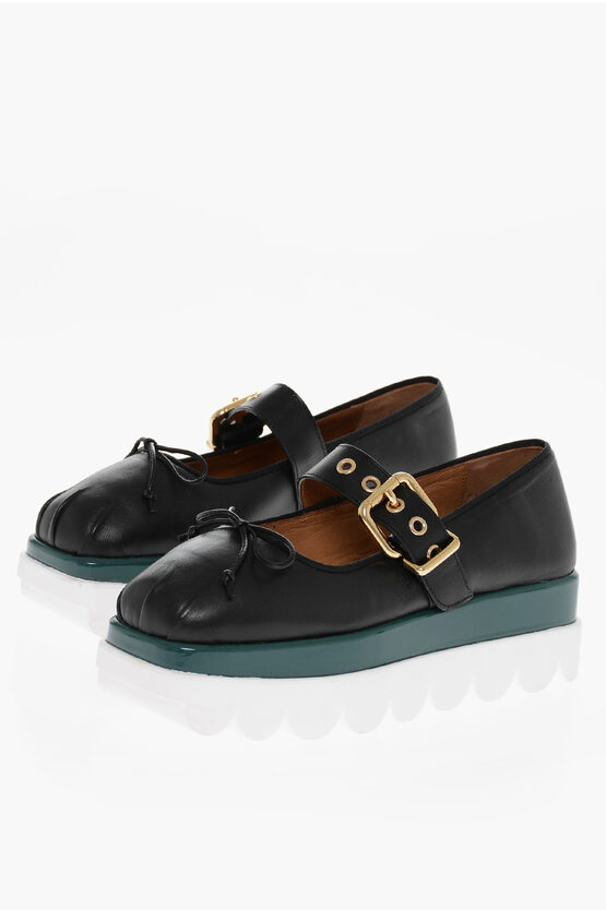 Shop Marni Platform Sole Leather Ballerinas