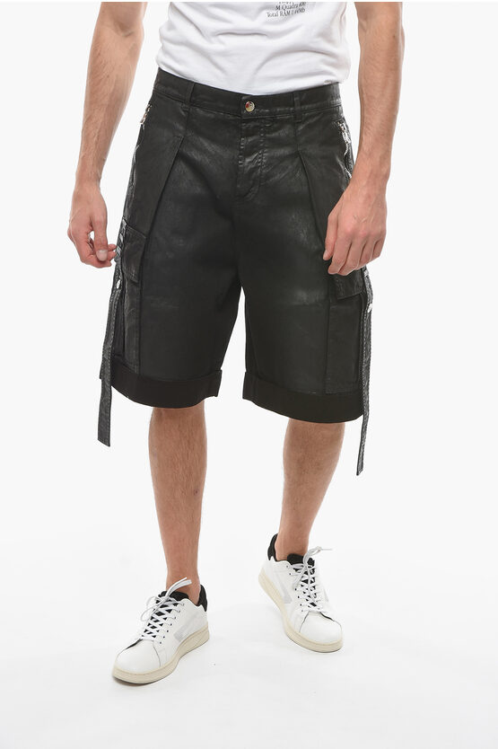 BALMAIN PLEAT-FRONT DENIM SHORTS WITH POCKETS 