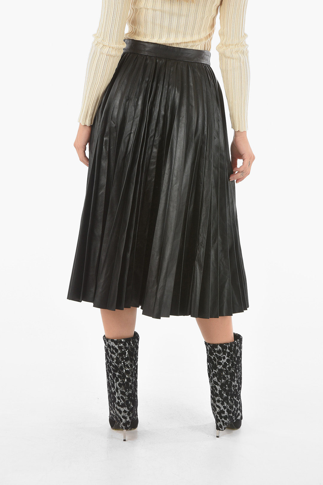 Valentino pleated shop leather skirt