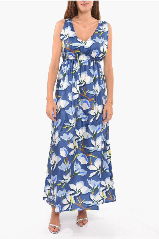 Altea Pleated Amilia Dress With Floral Print In Blue