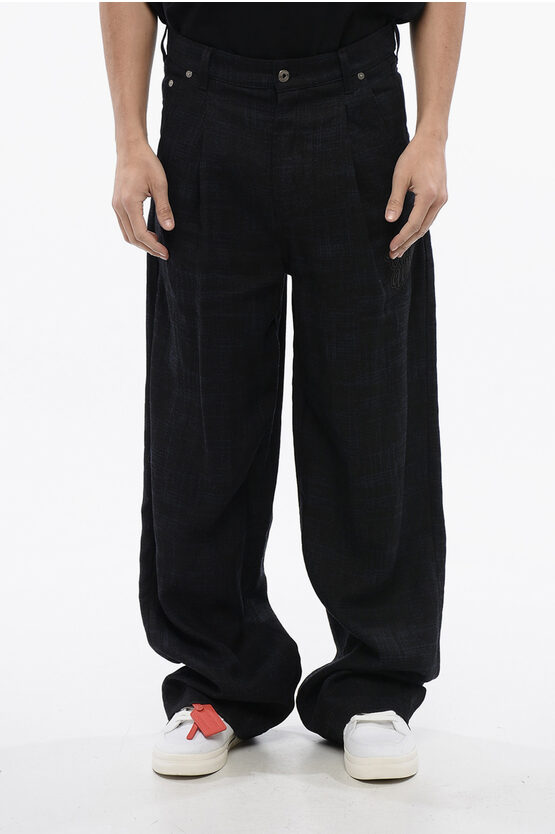 Off-white Pleated Baggy Tapered Fit 90slogo Linen Pants