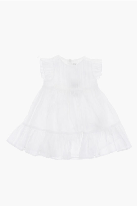 Il Gufo Pleated Cotton Dress With Ruffles And Bloomer In White
