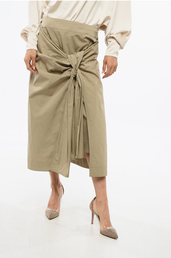 Bottega Veneta Pleated Cotton Long Skirt In Brown