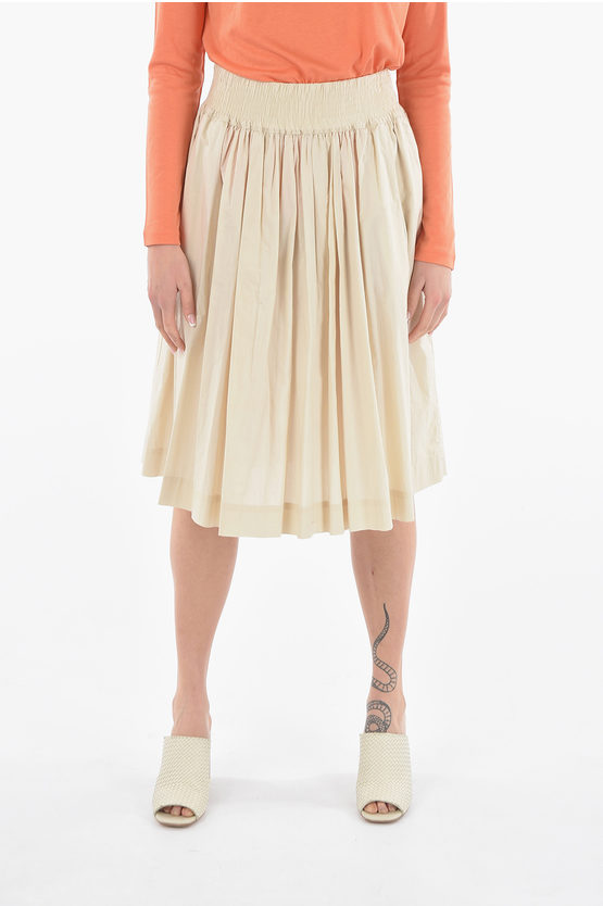 Woolrich Pleated Cotton Maxi Circle Skirt In Neutral