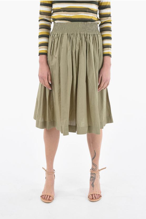 Woolrich Pleated Cotton Popeline Circle Skirt With Drawstring On The In Green