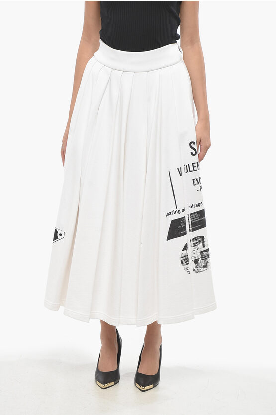 Prada Pleated Flared Maxi Skirt With Contrasting Prints Grösse S In White
