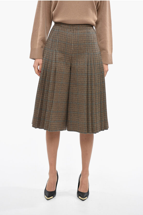 Celine Pleated Houndstooth Gaucho Trousers In Multi
