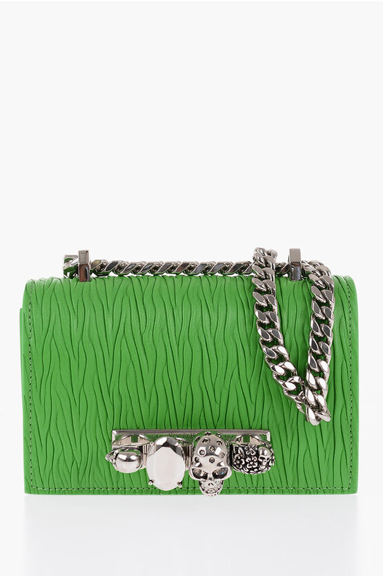 Shop Alexander Mcqueen Pleated Leather Four Ring Bag With Chain