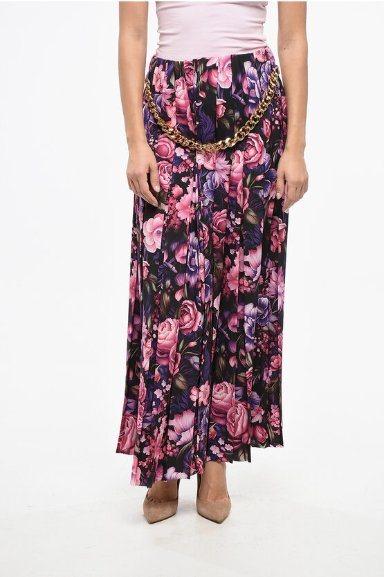 Balenciaga Pleated Floral Print Maxi Skirt In Multi