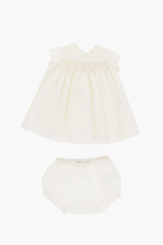 Bonpoint Pleated Silk Dress With Bloomer In Neutral