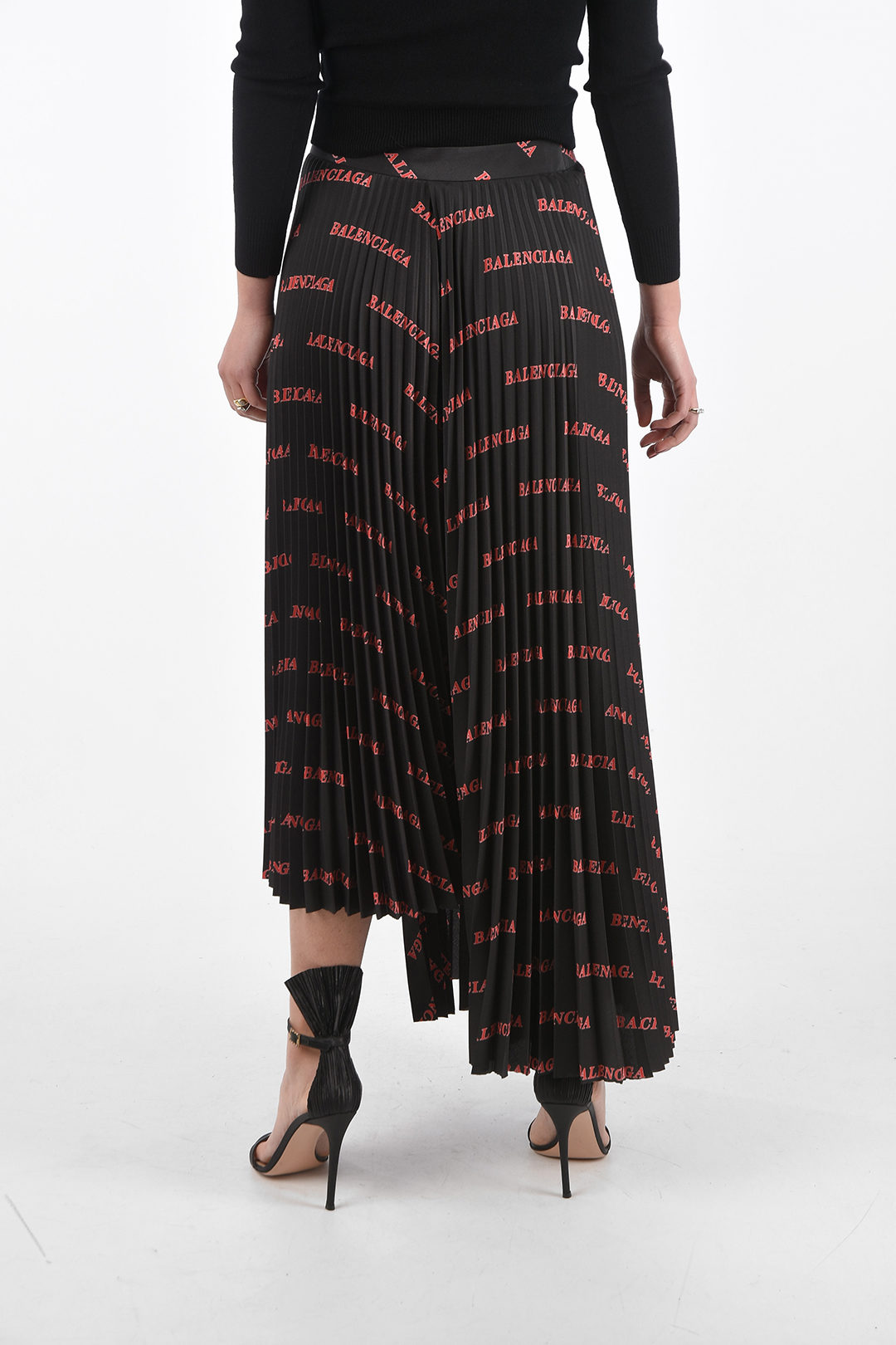 Balenciaga Pleated Skirt with All-Over Logo and Side Zip