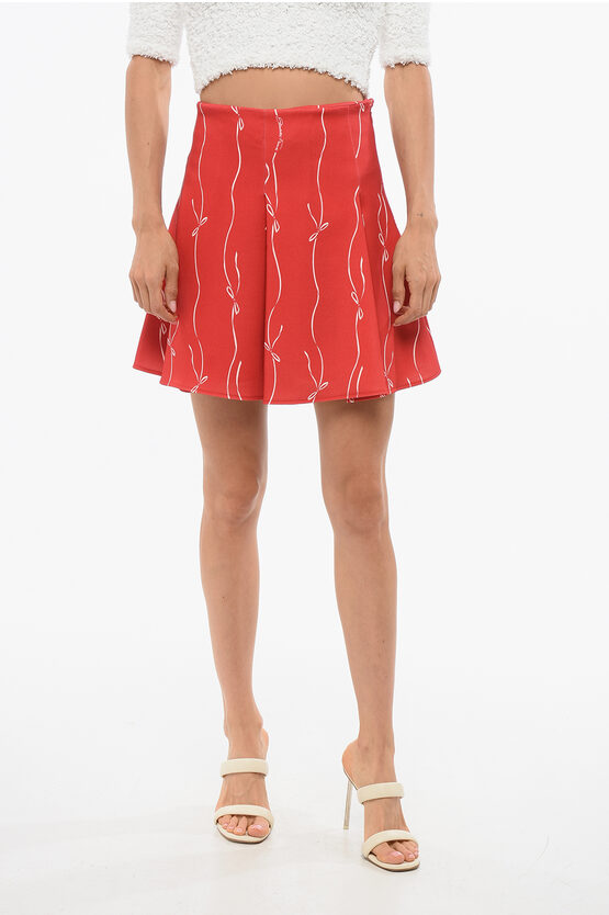 Elisabetta Franchi Pleated Skirt With Bow Motif In Red