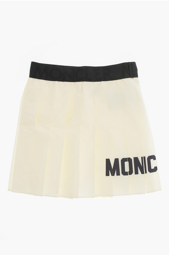 Shop Moncler Pleated Skirt With Logoed Elastic Band