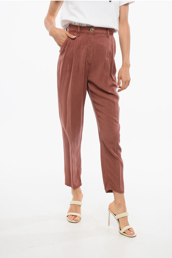 Elisabetta Franchi Pleated Soft Pants In Brown