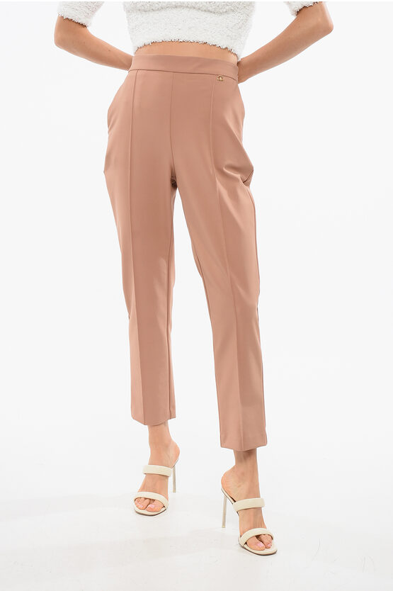 Elisabetta Franchi Pleated Tapered Fit Pants In Brown