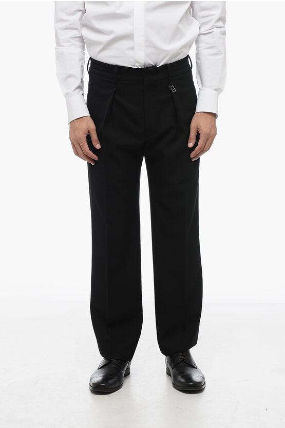 Shop Fendi Pleated Wool Blend Pants