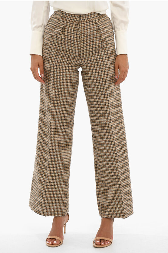 Palm Angels Houndstooth Flared Trousers In Beige