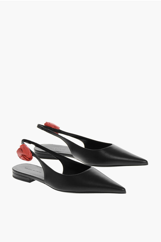 Magda Butrym Point Toe Leather Ballet Flats With Slingback Design In Black