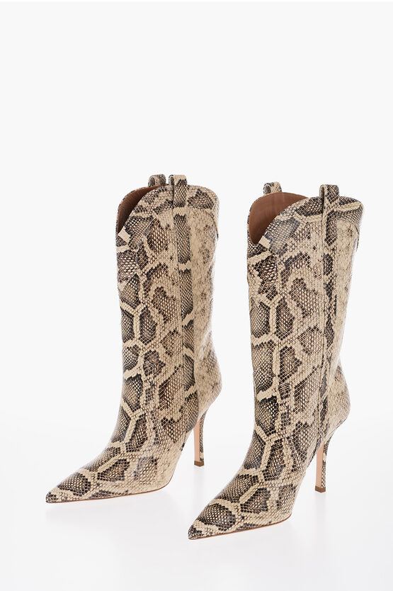 Paris Texas Point Toe Python Effect Leather Paoloma Boots Heel 10cm In Brown