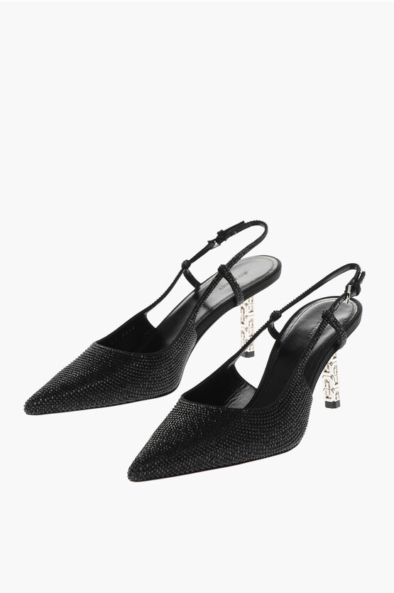 Shop Givenchy Point Toe Rhinestoned Slingbacks With Logoed Heel 7cm