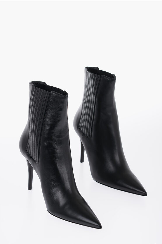 Saint Laurent Pointed Leather Boots Heel 9 Cm In Black
