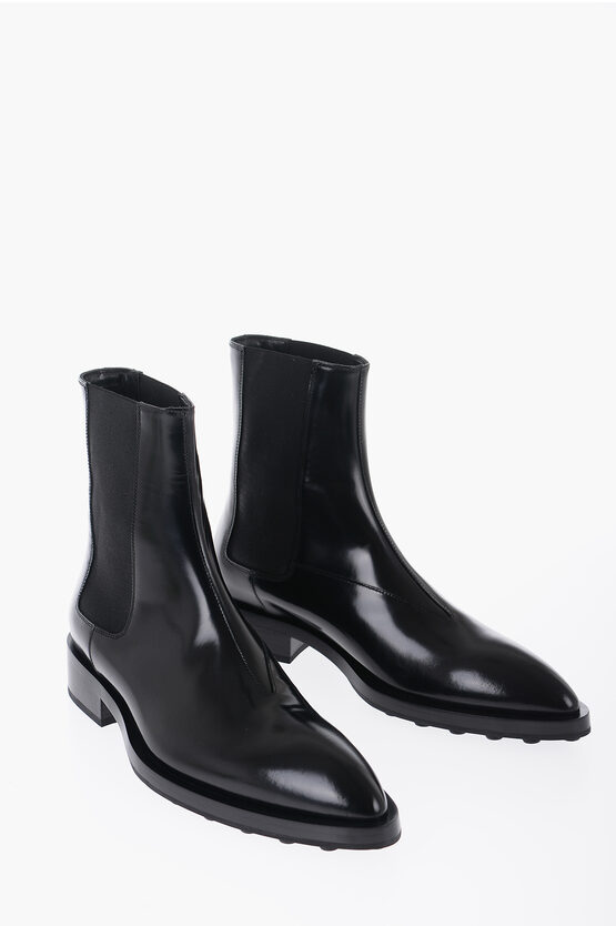 Jil Sander Pointed Leather Chelsea Boots In White