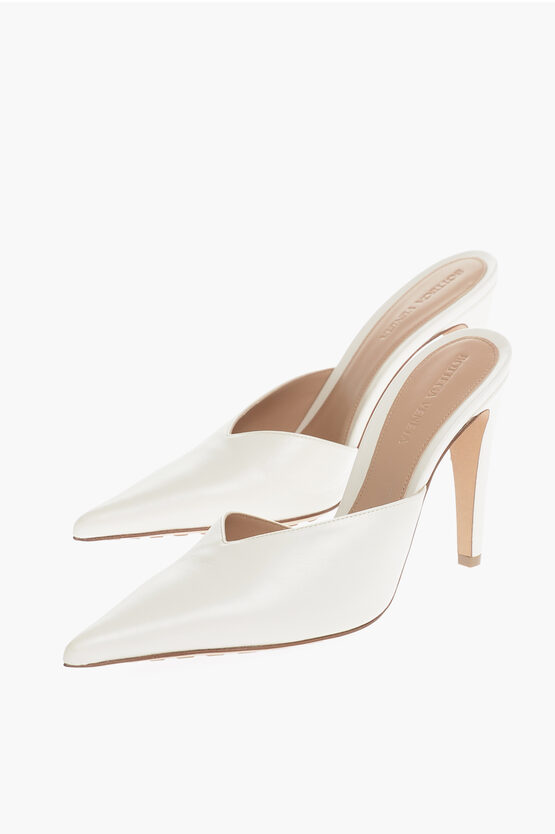 Bottega Veneta Pointed Leather Mules Heel 10cm In White