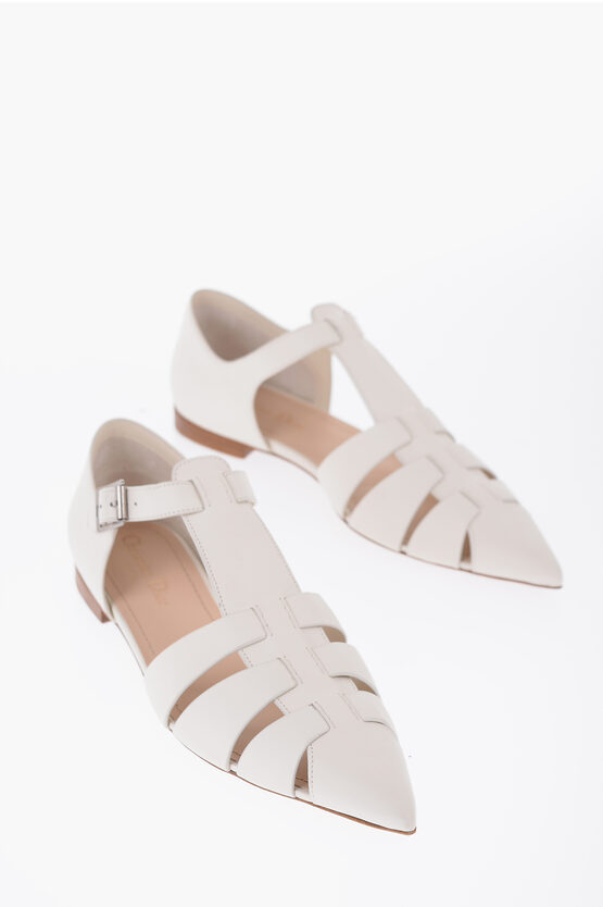 Dior Pointed Leather Sandals In White