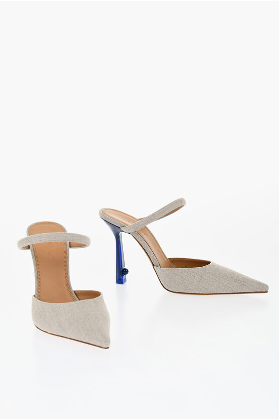 Off-white Pointed Linen Blend Lollipop Mules Heel 11 Cm