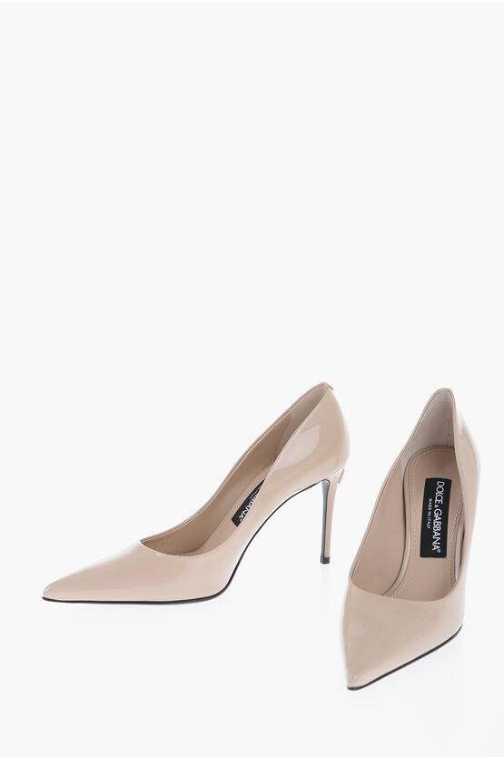 Dolce & Gabbana Pointed Lollo Patent Leather Pumps In White
