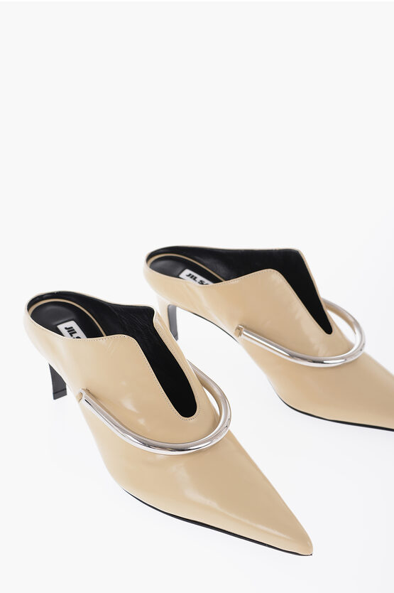 Jil Sander Pointed Patent Leather Mules Heel 6 Cm In Neutral