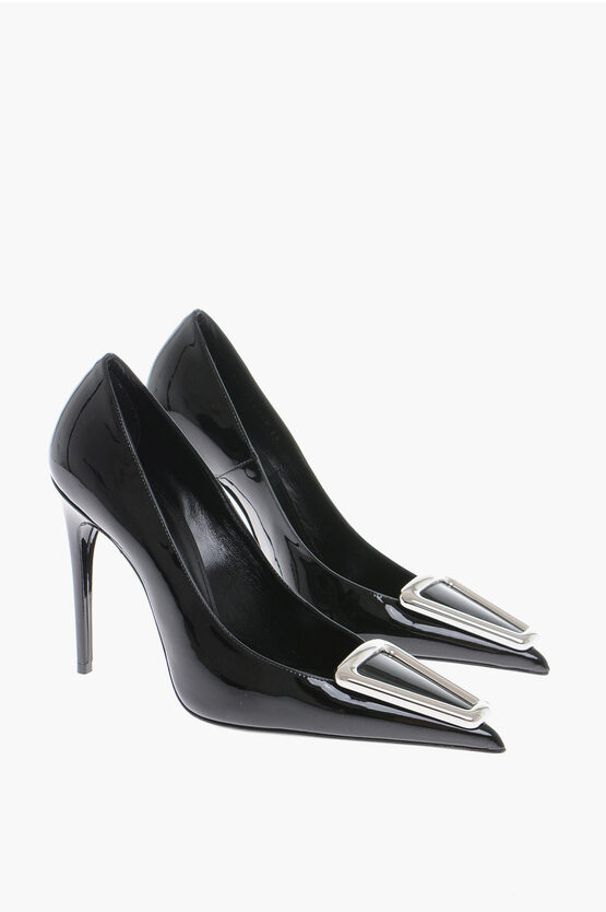 Shop Saint Laurent Pointed Patent Leather Pumps Heel 11 Cm