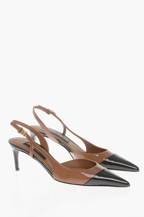 Dolce & Gabbana 60 Mm Heel Lollo Last Sling Back In Patent Leather Enriched With Toe In Contrast