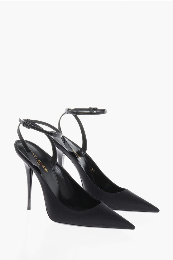 Shop Saint Laurent Pointed Satin Sandals Heel 12 Cm