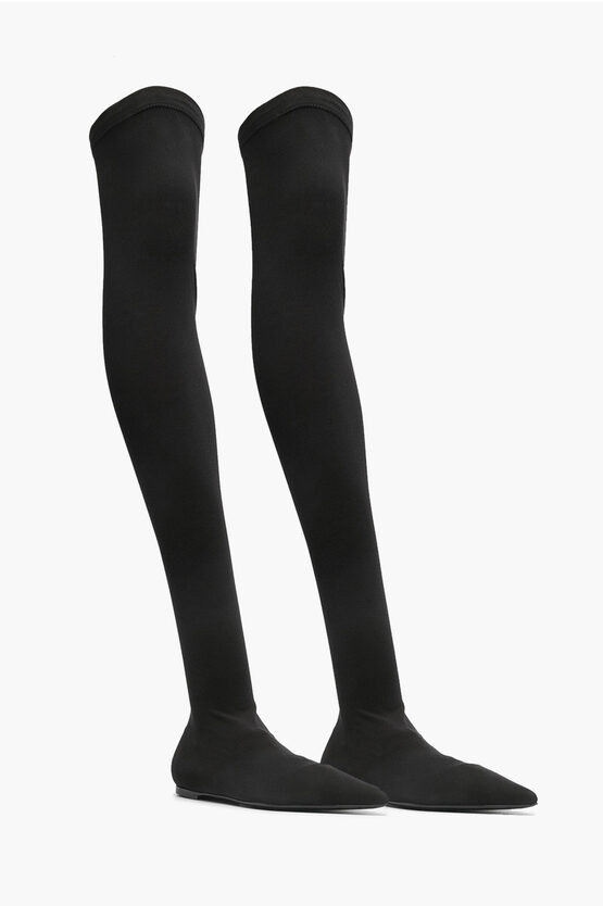 Dolce & Gabbana Pointed Toe Stretch Fabric Over-the-knee Boots In Black