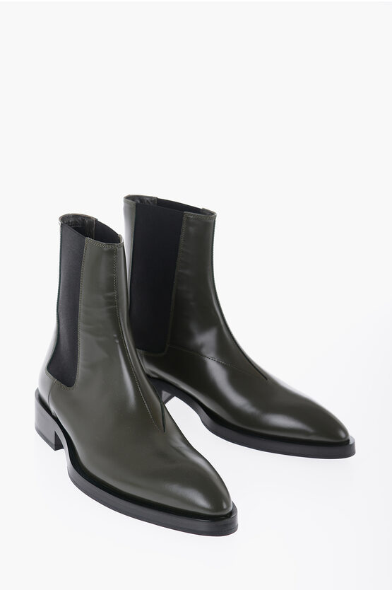 Jil Sander Poited Leather Chelsea Boots In White