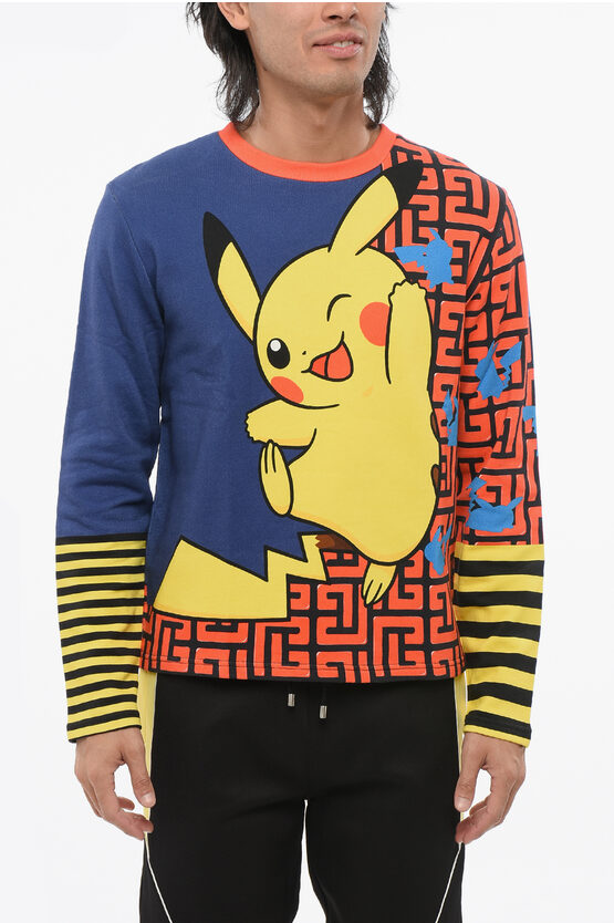 Balmain Pokemon Brushed Cotton Crew-neck Sweatshirt With Pikachu Pri In Multi