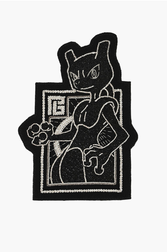 Balmain Pokemon Silver-tone Effect Wool Mewtwo Patch Grösse Unica In Black
