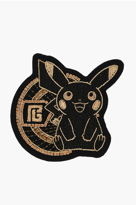 Balmain Pokemon Wool Pikachu Patch Embellished With Rhinestones In Black