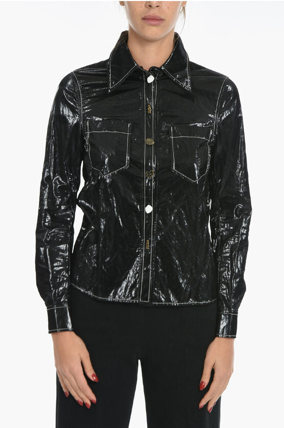 Rejina Pyo Polished-fabric Remi Shirt With Jewel Buttons In Black