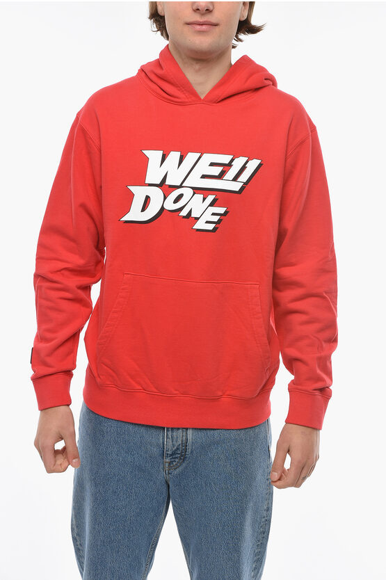We11 Done Polished Logo Fitted Hoodie In Red