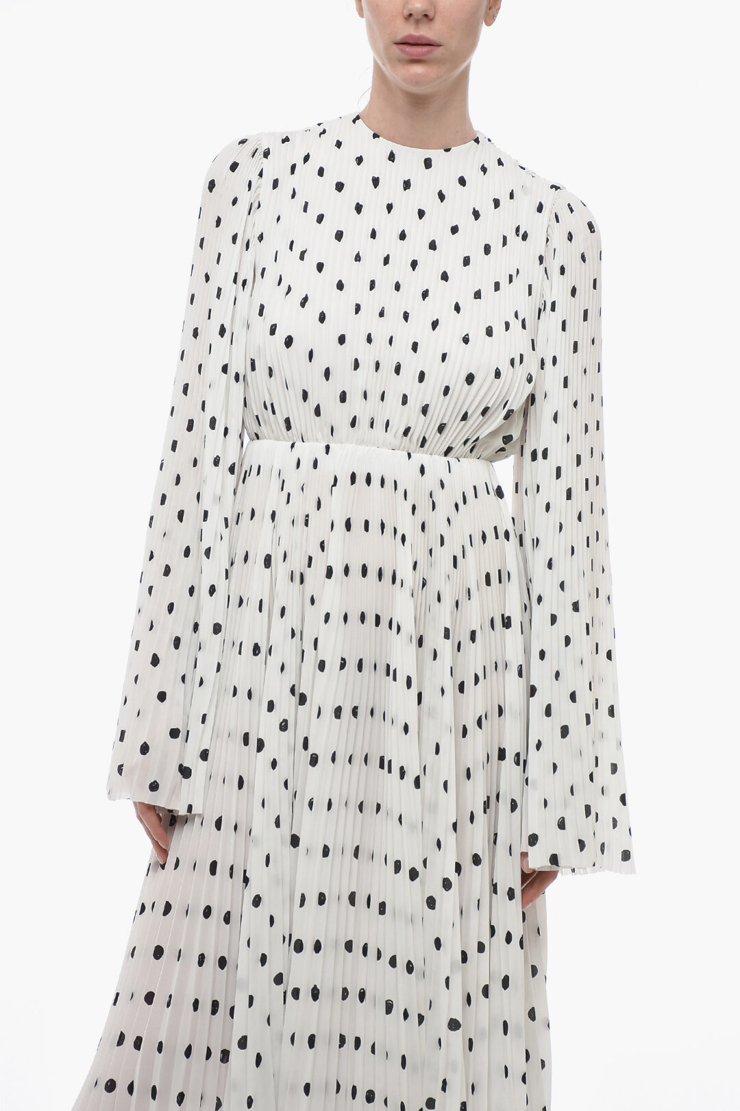 Balenciaga Polka Dot Patterned Accordion Dress with Bell Sleeves women