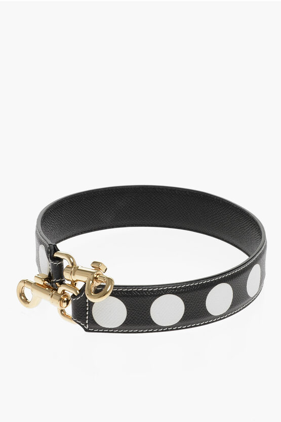 Dolce & Gabbana Polka Dot Patterned Leather Bag Handler In Black